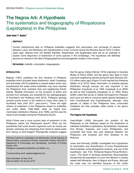 The Negros Ark: a Hypothesis the Systematics and Biogeography of Rhopalocera (Lepidoptera) in the Philippines
