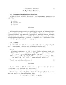 3. Equivalence Relations 3.1. Definition of an Equivalence Relations. Definition 3.1.1. a Relation R on a Set a Is an Equivalenc