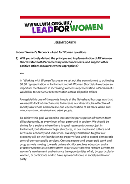 JEREMY CORBYN Labour Women's Network