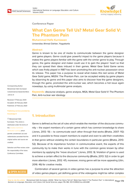 Metal Gear Solid V: the Phantom Pain Muhammad Hafiz Kurniawan Universitas Ahmad Dahlan, Yogyakarta