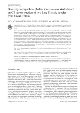 Diversity in Rhynchocephalian Clevosaurus Skulls Based on CT Reconstruction of Two Late Triassic Species from Great Britain