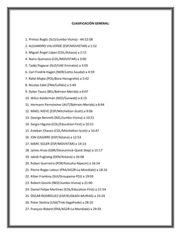 CLASIFICACIÓN GENERAL: 1. Primoz Roglic