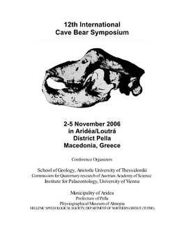 12Th International Cave Bear Symposium
