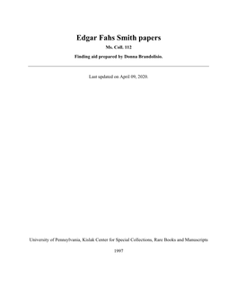 Edgar Fahs Smith Papers Ms