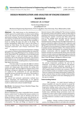 DESIGN MODIFICATION and ANALYSIS of ENGINE EXHAUST MANIFOLD S.B.Borole1, Dr