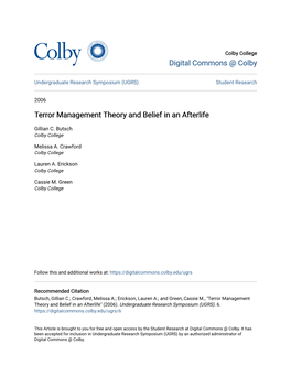 Terror Management Theory and Belief in an Afterlife