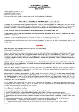 ANSWERED ON:28.07.2015 Status of Naphtha Based Plants Arunmozhithevan Shri A.;Kateel Shri Nalin Kumar;Suresh Shri Doddaalahalli Kempegowda