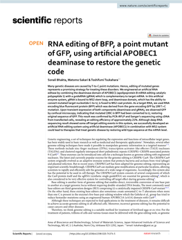 RNA Editing of BFP, a Point Mutant of GFP, Using Artificial APOBEC1