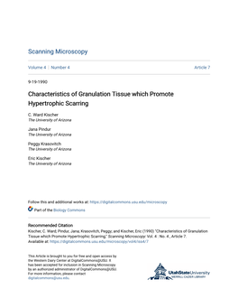 Characteristics of Granulation Tissue Which Promote Hypertrophic Scarring