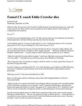 Famed CU Coach Eddie Crowder Dies Page 1 of 3