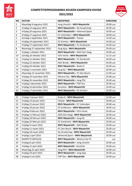 Competitieprogramma Keuken Kampioen Divisie 2021/2022