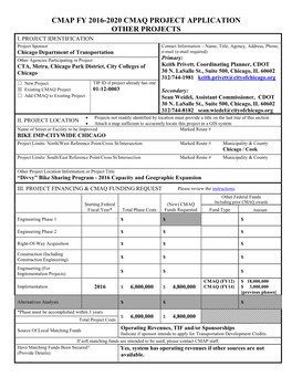 Cmap Fy 2016-2020 Cmaq Project Application Other Projects I