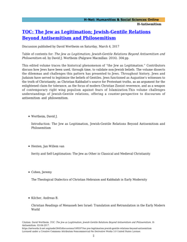 The Jew As Legitimation; Jewish-Gentile Relations Beyond Antisemitism and Philosemitism