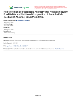 Food Habits and Nutritional Composition of the Acha Fish (Medialuna Ancietae) in Northern Chile