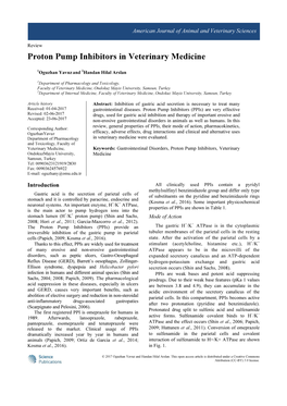 Proton Pump Inhibitors in Veterinary Medicine