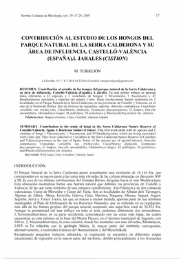 Contribución Al Estudio De Los Hongos Del Parque Natural De La Serra Calderona Y Su Area De Influencia