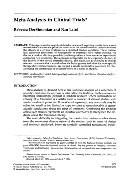 Meta-Analysis in Clinical Trials*