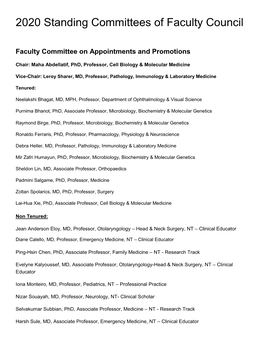 2020 Standing Committees of Faculty Council