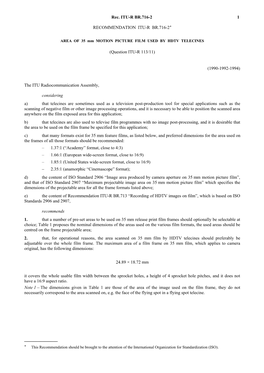 Area of 35 Mm Motion Picture Film Used in HDTV Telecines
