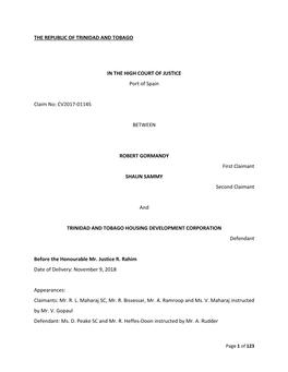 The Republic of Trinidad and Tobago in the High Court Of