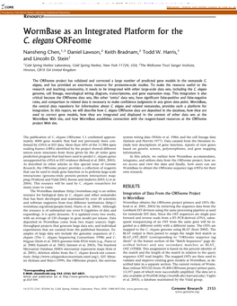 Wormbase As an Integrated Platform for the C. Elegans Orfeome