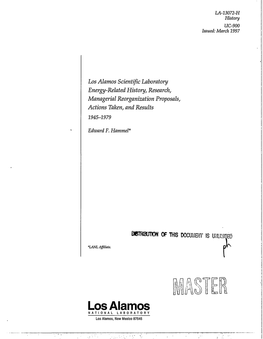 Los Alamos Scientific Laboratory Energy-Related History, Research, Managerial Reorganization Proposals, Actions Taken, and Results