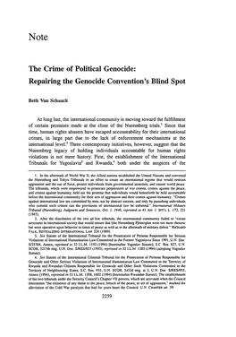 The Crime of Political Genocide: Repairing the Genocide Convention's Blind Spot