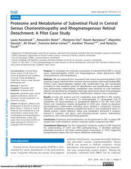 Proteome and Metabolome of Subretinal Fluid in Central Serous Chorioretinopathy and Rhegmatogenous Retinal Detachment: a Pilot Case Study