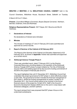 2-1377 MINUTES of MEETING of the MIDLOTHIAN COUNCIL CABINET