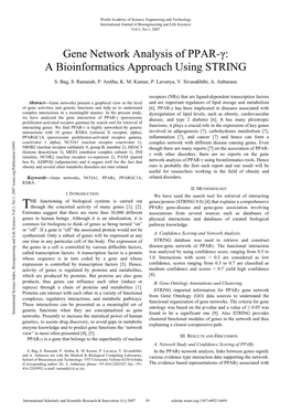 Gene Network Analysis of PPAR-Γ: a Bioinformatics Approach Using STRING