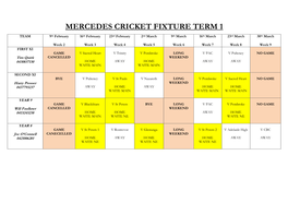 Mercedes Cricket Fixture Term 1