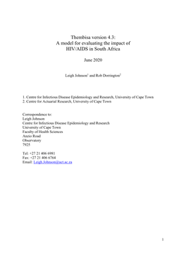 Thembisa Version 4.3: a Model for Evaluating the Impact of HIV/AIDS in South Africa