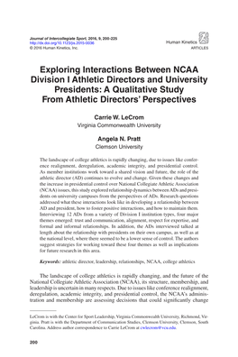 Exploring Interactions Between NCAA Division I Athletic Directors and University Presidents: a Qualitative Study from Athletic Directors’ Perspectives