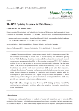 The RNA Splicing Response to DNA Damage