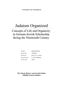 Judaism Organized Concepts of Life and Organicity in German-Jewish Scholarship During the Nineteenth Century