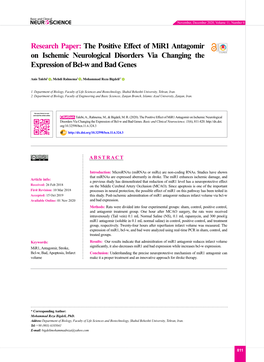 The Positive Effect of Mir1 Antagomir on Ischemic Neurological Disorders Via Changing the Expression of Bcl-W and Bad Genes