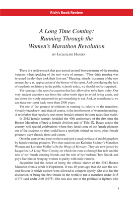 A Long Time Coming: Running Through the Women's Marathon