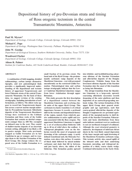 Depositional History of Pre-Devonian Strata and Timing of Ross Orogenic Tectonism in the Central Transantarctic Mountains, Antarctica