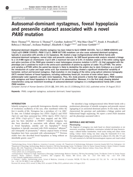 Autosomal-Dominant Nystagmus, Foveal Hypoplasia and Presenile Cataract Associated with a Novel PAX6 Mutation