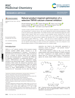 RSC Med. Chem., 2020, 11, 1032–1040 This Journal Is © the Royal Society of Chemistry 2020 View Article Online RSC Medicinal Chemistry Research Article