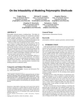 On the Infeasibility of Modeling Polymorphic Shellcode*