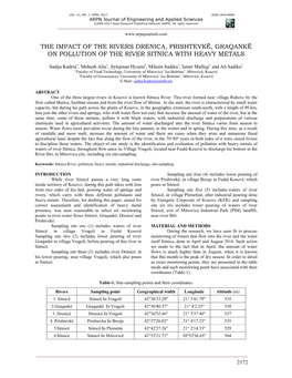 The Impact of the Rivers Drenica, Prishtevkë, Graqankë on Pollution of the River Sitnica with Heavy Metals