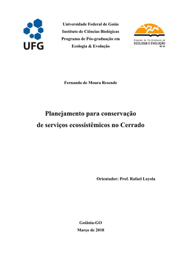 Planejamento Para Conservação De Serviços Ecossistêmicos No Cerrado