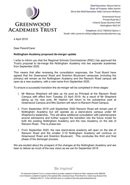 Letter from Wayne Norrie, CEO of the Greenwood Academies Trust