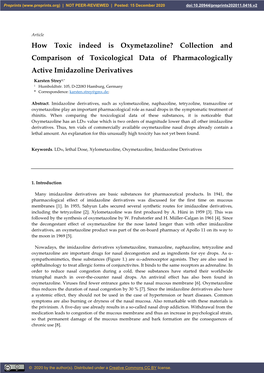 How Toxic Indeed Is Oxymetazoline? Collection and Comparison of Toxicological Data of Pharmacologically Active Imidazoline Derivatives