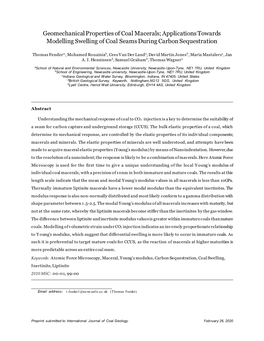 Geomechanical Properties of Coal Macerals; Applications Towards Modelling Swelling of Coal Seams During Carbon Sequestration