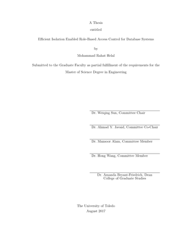 A Thesis Entitled Efficient Isolation Enabled Role-Based Access
