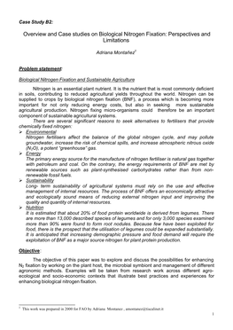 Overview and Case Studies on Biological Nitrogen Fixation: Perspectives and Limitations