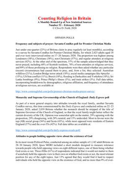 Counting Religion in Britain a Monthly Round-Up of New Statistical Sources Number 53 – February 2020 © Clive D