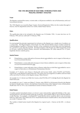 The 1995 Register of Electors: Introduction and Polling District Analysis